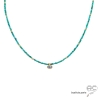 ras de cou en turquoise véritable et zirconium brillant, plaqué or, collier délicat femme, choker