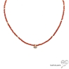 ras de cou femme cornaline et plaqué or, collier trés fin femme pierre naturelle orange