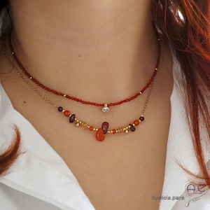 ras de cou femme pierre semi-précieuse orange, collier cornaline fait en France