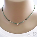 Collier émeraude et zirconium brillant, pierre précieuse et plaqué or, ras de cou fin, fait main, création by Alicia