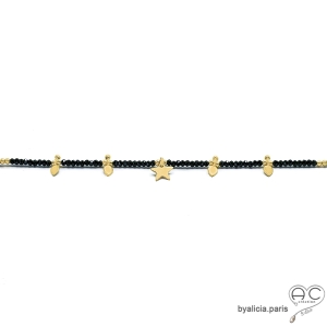 collier femme pampilles plaqué or et pierre semi-précieuse spinelle noire