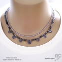 Collier saphir d\'eau, pampilles gouttes, pierre semi-précieuse bleue, ras de cou fin, fait main, création by Alicia