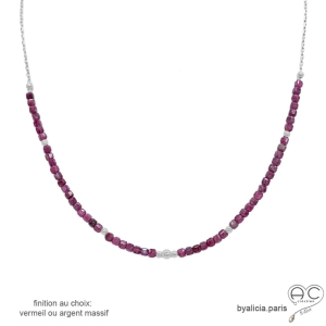 ras du cou rouge femme collier délicat artisanal pierre rubis et argent massif