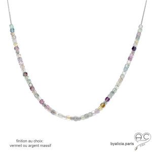 ras du cou pierre pastel multi-couleur fluorite argent fait sur mesure