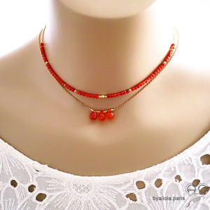 pierre cornaline bijoux artisanaux fait en France ras de cou intemporel raffiné pierre naturelle orange