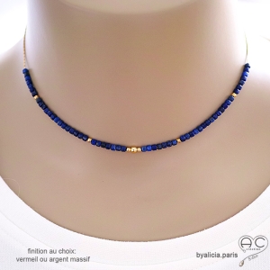 Collier bleu femme lapis-lazuli sur une chaîne fine, fait main, création by Alicia