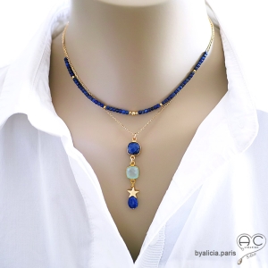 collier lapis-lazuli fait sur mesure collier pierre naturelle bleue artisanal