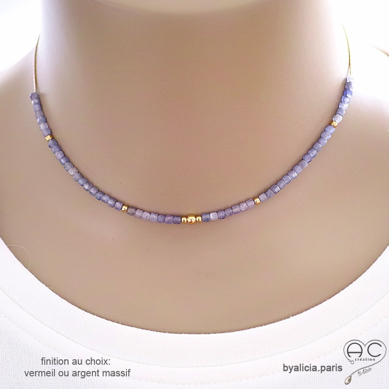 Collier blau femme tanzanite véritable sur une chaîne fine, fait main, création by Alicia