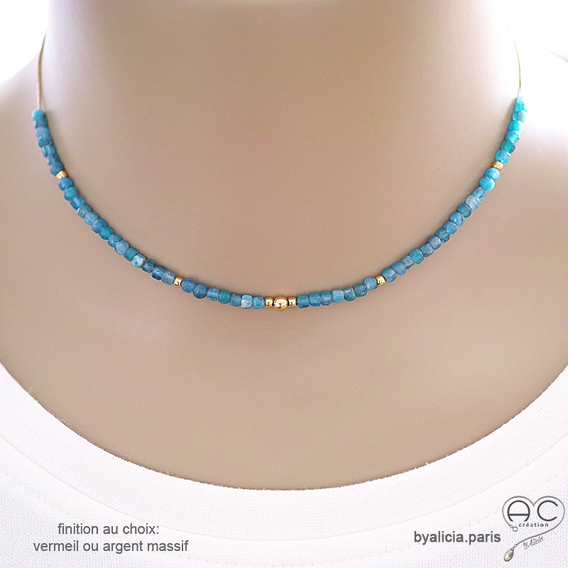 Collier bleu azur femme apatite sur une chaîne fine, fait main, création by Alicia