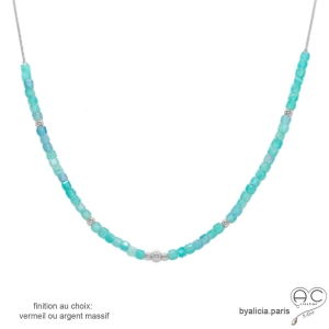 collier amazonite et argent ras de cou vert bleu créateur raffiné discret minimaliste sur mesure fait en France