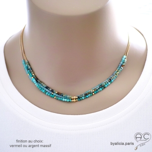 ras cu cou bleu turquoise collier créateur pierres semi-précieuses bleu vert collier minimaliste raffiné