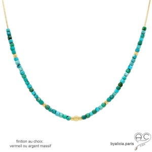 ras de cou pierre turquoise vermeil collier créateur femme délicat fait sur mesure en France