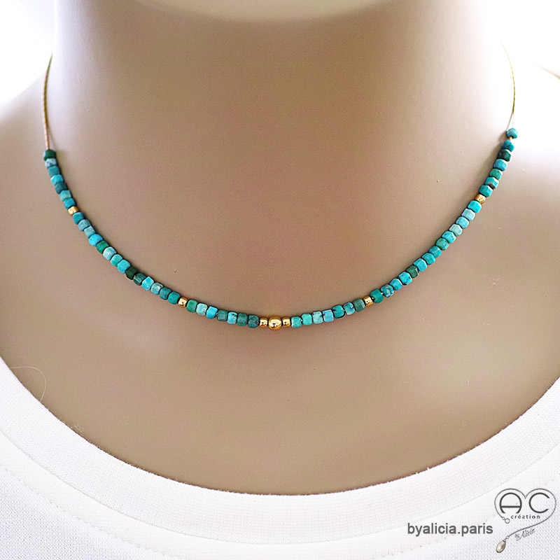 Collier femme turquoise véritable sur une chaîne fine, fait main, création by Alicia