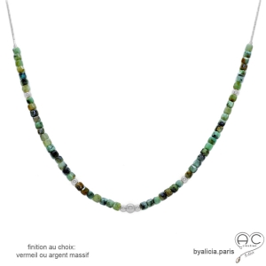 ras de cou pierre vert-bleu et argent artisanal collier femme jaspe argent délicat raffiné