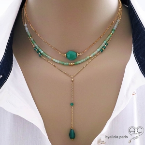 bijoux verts fait en France, collier de créateur, ras du cou chrysoprase pierre verte artisanal raffiné