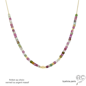 ras de cou pierre tourmaline or vermeil collier multicouleur femme fin délicat minimaliste fait à l'atelier de bijoux en France