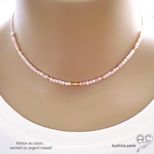 Collier rose fin femme opale rose véritable sur une chaîne fine, fait main, création by Alicia