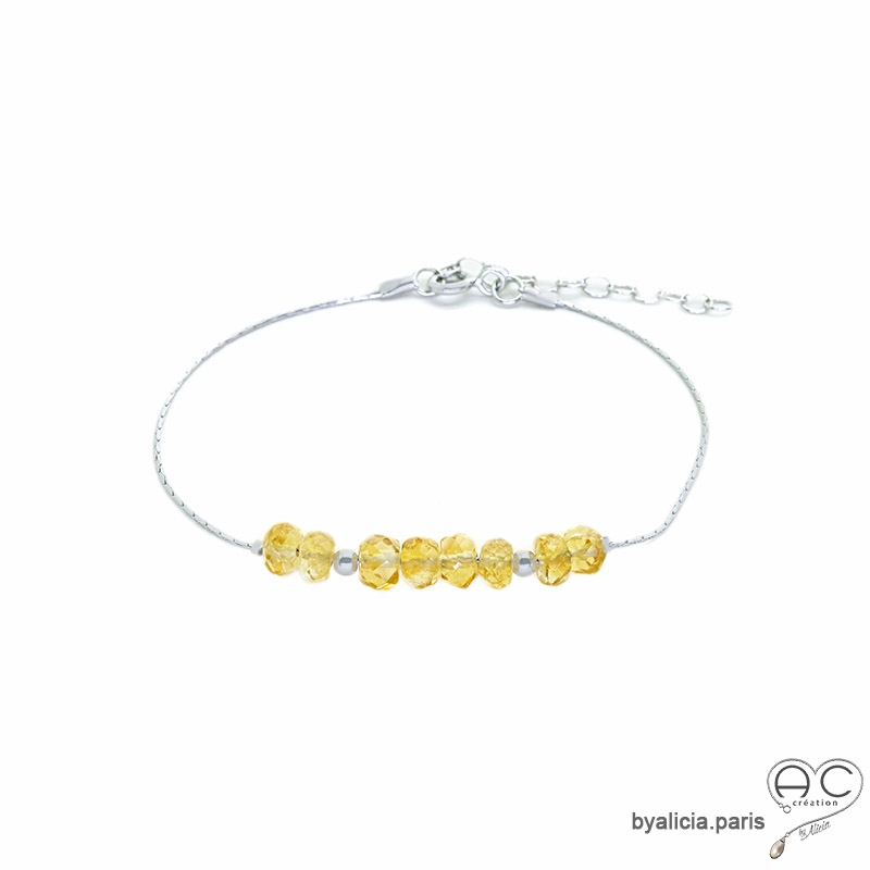 Bracelet fin avec citrine sur une chaîne en argent 925 rhodié, pierre naturelle, création by Alicia