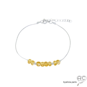 pierre citrine bracelet femme fin délicat artisanal pierre naturelle  jaune et argent