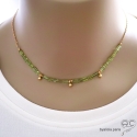 Collier peridot, pampilles plaqué or, pierre semi-précieuse verte, fait man, création by Alicia