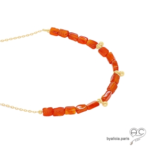 cornaline collier ras du cou femme pampilles or pierre naturelle orange fait main en France