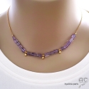 Collier améthyste, pampilles plaqué or, pierre semi-précieuse violette, fait man, création by Alicia