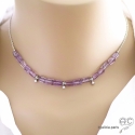 Collier améthyste, pampilles argent massif, pierre semi-précieuse violette, fait man, création by Alicia