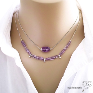 bijoux créateur améthyste argent collier ras du cou violet délicat raffiné femme artisanal