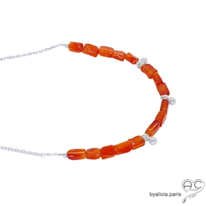 cornaline pampilles argent collier ras du cou pierre naturelle orange artisanal fait main sur-mesure