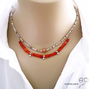 bijoux orange femme pierre cornaline collier ras du cou créateur artisanal fait sur mesure  en France