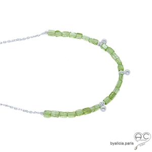 pierre peridot pampilles argent collier ras de cou vert femme artisanal fait sur-mesure