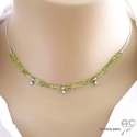 Collier peridot, pampilles argent massif, pierre semi-précieuse verte, fait man, création by Alicia