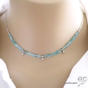 Collier topaze bleue, pampilles argent massif, pierre semi-précieuse, fait man, création by Alicia