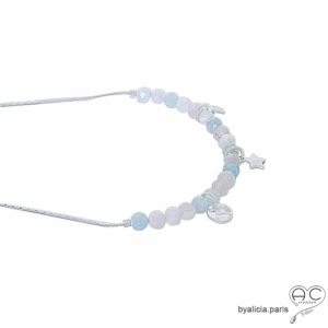 pierre béryl pampilles argent ras du cou couleur pastel collier créateur délicat artisanal femme