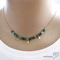 Collier rubis zoîsite, pampilles étoile et lune, plaqué or, fait main, création by Alicia