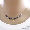 Collier saphir d\'eau, pampilles étoile et lune, plaqué or, fait main, création by Alicia