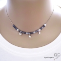 Collier saphir d\'eau, pampilles étoile et lune, argent massif, fait main, création by Alicia
