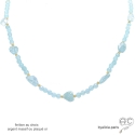Collier aigue-marine, pierre semi-précieuse bleue, plaqué or ou argent massif, fait man, création by Alicia