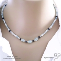 Collier aigue-marine et saphir, pierre semi-précieuse bleue, plaqué or ou argent massif, fait man, création by Alicia