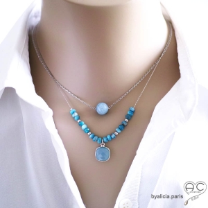 bijoux créateur pierres naturelles bleues collier ras de cou femme artisanal fait main en France