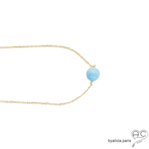 collier créateur pierre naturelle bleue aigue-marine or fait sur-mesure en France