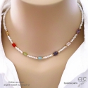 Collier en pierre de lune et multiples pierres fines, plaqué or ou argent massif, ras de cou fin, création by Alicia