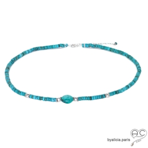 ras de cou femme turquoise argent collier créateur pierre turquoise fait main sur-mesure en France