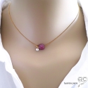 Collier fin rubis et petit brillant en cristal sur une chaîne en plaqué or, fait main, création by Alicia