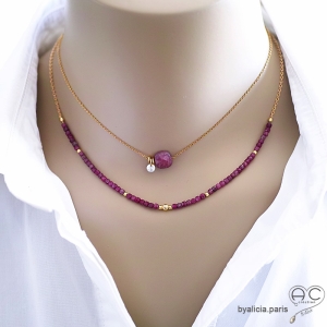 bijoux créateur pierre rouge collier ras du cou femme rubis or artisanal fait sur mesure en France