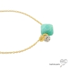 ras de cou pierre vert-bleu amazonite or collier délicat raffiné femme artisanal