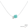 ras de cou amazonite petit brillant chaîne argent massif rhodié collier vert-bleu femme délicat artisanal