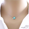 Collier fin amazonite et petit brillant en cristal sur une chaîne en argent massif rhodié, fait main, création by Alicia