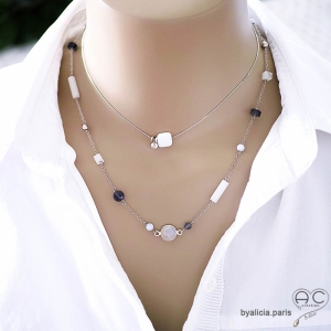 bijoux artisanaux créateur pierre blanche argent collier ras du cou femme fait main sur-mesure en France