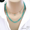 bijoux créateur pierres naturelles couleur turquoise plaqué or collier ras du cou femme fait sur-mesure